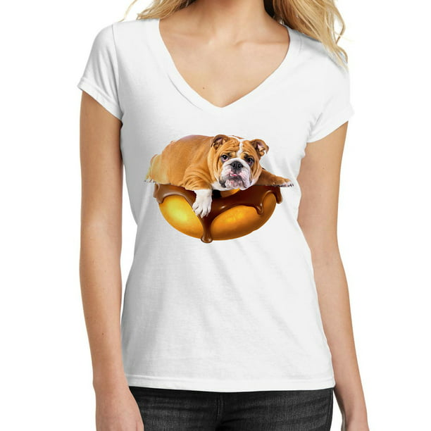 Funny English Bulldog Ladies/' Game V-Neck T-Shirt
